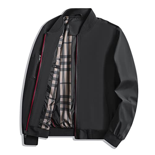 CNSTORE Jaqueta de Couro Masculina Gola Estande Solta Jaqueta Listrada Manga Longa Quente com zíper
