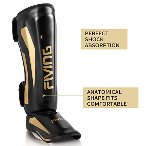 Fiving Martial Arts Shin Guards,Microfiber Leather, Padded, Adjustable Leg Guards With Instep Protection For Muay Thai, Kickboxing, Mma Training, , Sparring, Professional Boxing Equipment #TOP3