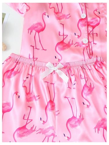Image of SHENHE Women's 2 Piece Satin Pajama Set Leopard Short Sleeve Button Down Pj Shorts Set
