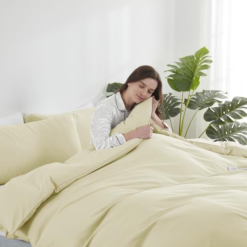 Image of Hearth & Harbor Vanilla Yellow Duvet Cover King Size, 3 Piece Bedding Set | Soft Double Brushed Bedding Set, Button Closure, 1 Duvet Cover 104x90 Inches, 2 Pillow Shams