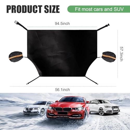 Image of 1 PC Car Windshield Snow Cover with Side Mirror Cover, 94.5 inch x 57.3 inch Elastic Hook Anti-Theft Buckle Mounting Foldable Windshield Protector, for Most Large SUVs, Pickup Trucks (Black)