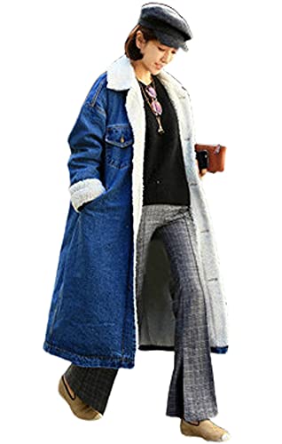 chouyatou Women's Winter Windproof Sherpa Lined Long Denim Coat Trucker Jacket