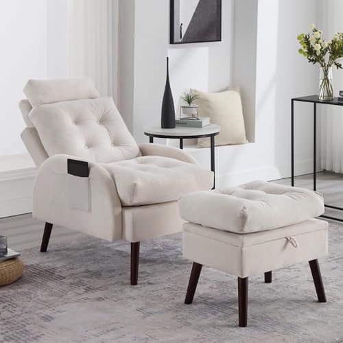 HCHAIRH Reading Chairs with Ottoman Set,Velvet Accent Chair and Ottoman Storage and Adjustable...