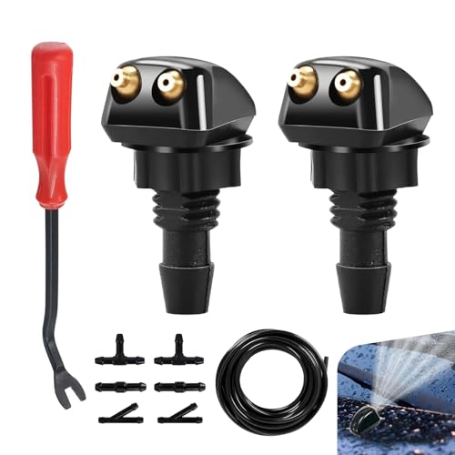 Teybouk 10 PCS Windshield Washer Nozzles Kit Adjustable Front Hood Jet Kit with Hose Double-hole Windscreen Wiper Spray Set Universal for Most Cars Trucks SUVs (Multicolored)