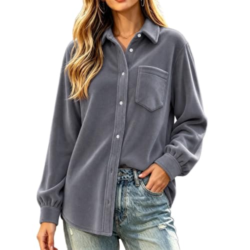 Oversized Shirts for Women Fleece Button Down Collared Womens Shackets - image 2