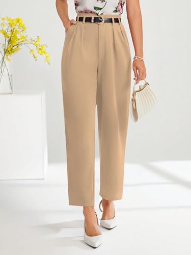 Image of Shasmi Women's High Waist Pleated Straight Leg Trousers - Elegant Solid Color Work Pants with Pockets, Casual Office Wear Polyester Blend Wide Leg Suit Pants (Trouser 235)