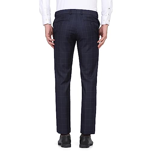 Image of blackberrys Checks Polyester Viscose Slim Fit Men's Work Wear Trousers