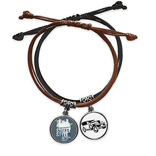 Bracelet cuir minibus et corde tressée main une création graffiti art unique