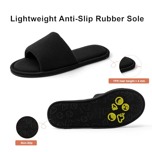 Image of Women's Open Toe House Slippers - Breathable Waffle Fabric, Memory Foam Cushioning, Slip-On Summer Indoor Slippers, Non-Slip TPR Sole, Easy Care