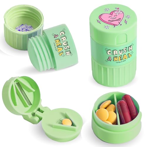 Nurse Is Love 3 en 1 - Ecrase Cachet + Coupe Comprimé + Pillulier | Coupe Medicaments + Pillulier Voyage + Ecraseur | Compact Idéal pour Pochette, Trousse de...