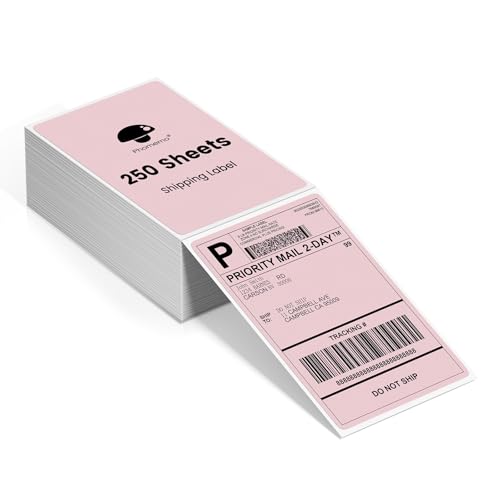 Image of Phomemo 4x6 Thermal Shipping Label Pink (250 4x6 Per Fanfold Labels) | 4x6 Thermal Labels Fold, Compatible with MUNBYN,JADENS,Nelko,Rollo, KNAON, Phomemo Shipping Label Printer