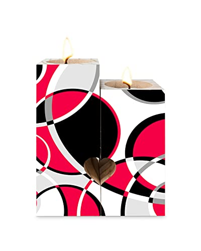 Wooden Candle Holders Heart Shaped Candlestick, Red Grey Black Geometry Art Modern Abstract Candle Holder Set Decorative Candle Holders For Home Decor Personalized Women Gift #TOP23