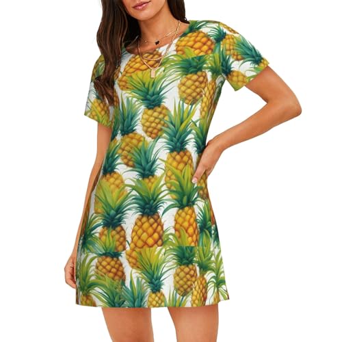 Chemise de nuit manches courtes ananas tropical vêtement de nuit femme léger