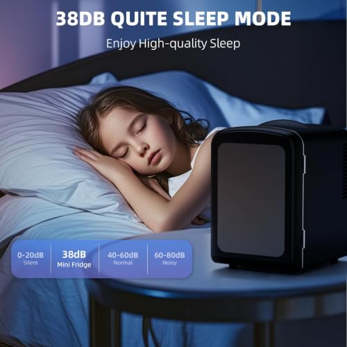 Image of Antarctic Star Mini Fridge 4 Liter /6 Cans Portable Mini Compact Refrigerator with Gaming Light, for Bedroom,Car,Office and Dorm, Small Cooler for Cosmetics, Beverage and Food, Matte Black