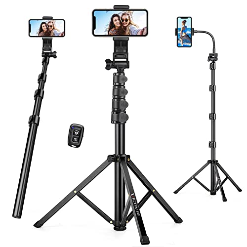 74 Inch Phone Tripod, Selfie Stick Tripod, Tall Cell Phone Tripod With Remote And Adjustable Gooseneck, Portable Phone Stand Tripod For Recording, Compatible With Iphone 13/13 Pro/12/Android/Camera #TOP13