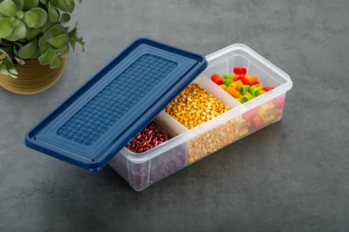 Image of MAGIC SPOON Multipurpose 3 Section Storage Container | Spice Box, Pickle Jar, Fridge Organizer, Dry Fruit, Vegetable & Kitchen Storage Container- 2000ml X 2 Pack (NAVY)
