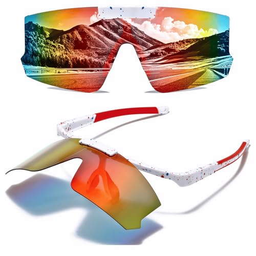 Cleoxyge Lunettes de Vélo Polarisées Hommes/Dames - Lunettes de Soleil Légères à Flip Up Avec Protection UV400 Pour, Cyclisme (VTT, route) et Pêche (V004...