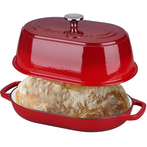 VORRINGARD Enameled Cast Iron Dutch Oven Pot with Dome Lid Oval Bread Oven for Homemade Sourdough Bread Baking Oven Safe up to 500F 6 Quart Red
