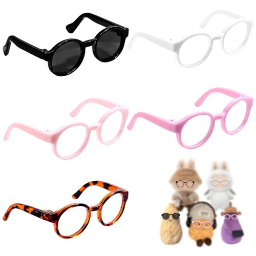 5 Pcs Miniature Doll Glasses - Plastic Fashion Eyeglasses Accessories for 5.12 Collectible Dolls Designed for Adult Collectors (Black Pink Purple Leopard Print White)