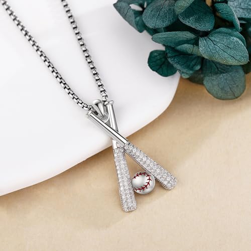 Baseball Necklace 925 Sterling Silver Baseball Necklaces for Men Baseball Bat Chain Baseball Jewelry For Men4