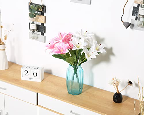 Artificial Lilies Flowers 2 Bouquets Fake Silk Full Bloom Lily For Wedding Party Decoration,White #TOP6