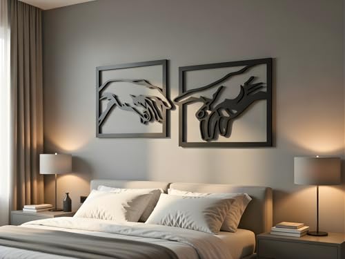 VAILLA The creation of adam Wall Art, Set of 2 Wooden Arr, Michelangelo Hand of God and Adam Wall Decoration, Modern Decor, XXL 3D Textured Sculptures , Large Wood Ornament Ideal for Living Room, Bedroom and Office