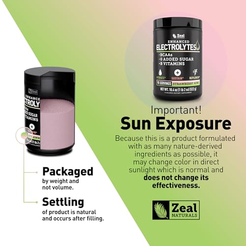Image of Zeal Electrolyte Powder - 90 Servings | Keto Electrolytes Powder | Zero Sugar, BCAAs, B-Vitamins | Potassium, Zinc, Magnesium | Hydration Powder Recovery Drink | Strawberry Kiwi
