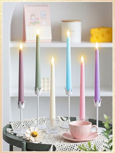 Image of Treela 24 Pcs Flameless Taper Candles Battery Operated ulkB Fake Candles Light LED Candle Sticks Flickering Tapered for Wedding Anniversary Holiday Decoration(Basic,11 Inch,Pastel)