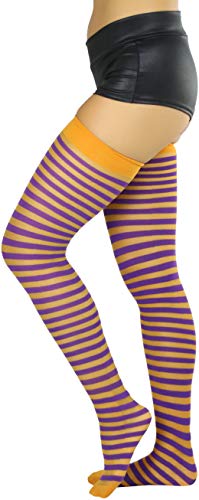 Image of ToBeInStyle Women's Opaque Hosiery Thin Striped Thigh High Long Stocking