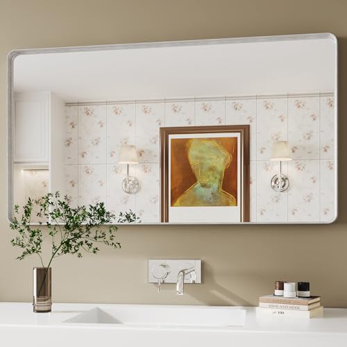 30x55 Silver Bathroom Mirror concave Frame,Wall-Mounted Mirrors,Mirror for Bathroom,Bathroom Mirrors Pair,Bathroom Vanity Mirror,Espejo para baño