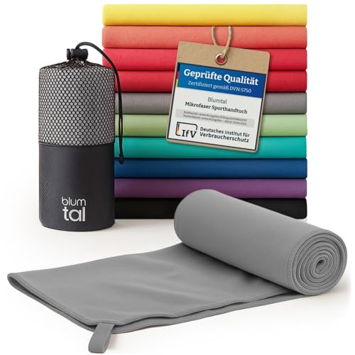 Blumtal Mikrofaser Handtuch 120x60 cm leicht & extra saugstark - schnelltrocknende Microfaser Handtücher - optimales Fitness Handtuch/Mikrofaser Strandtuch/Gym Towel - Reisehandtuch kompakt - Grau