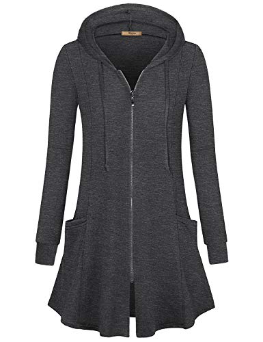 Image of Miusey Womens Zip Up Long Hoodie Jacket Lightweight Tunic Sweatshirt Open Front Cardigan
