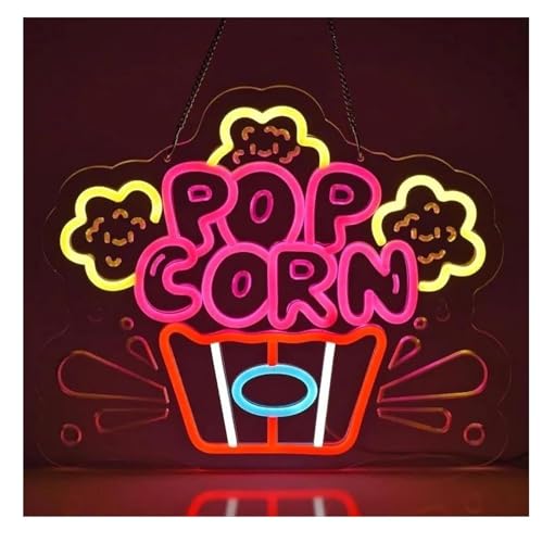Enseigne au néon Popcorn pour illuminer un mur de snack store sombre