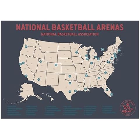 Pro Basketball Travel Map - Basketball Poster with Push Pins Designed to Mark Your Travels while seeing Your Favorite Basketball Teams - Great Mens Gift - Push Pin Map for the Basketball Fanatic… Cover