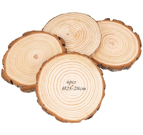 Beutrain 4 Stück Holzscheiben,Ø25-28cm,Baumscheiben 15mm...
