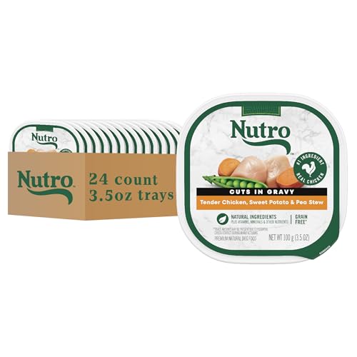 Nutro Adult Natural Grain Free Wet Dog Food Cuts in Gravy Tender Chicken, Sweet Potato & Pea Stew Recipe, 3.5 oz. Trays (24 Count, Pack of 1)