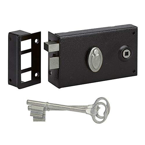 METALUX série 596 - Serrure en applique noire Horizontale Pêne dormant 1/2 tour avec clé L et gâche 140x82mm Cover