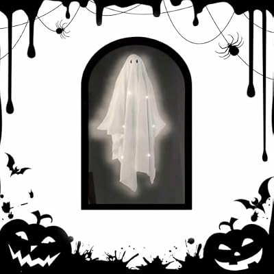 Fecisumkeji Halloween Hologram Ghost Mirror with LED Lights, Spooky Indoor Ghost Themed Wall Decor, Ambient Lighting Ornament for Halloween Room & Party