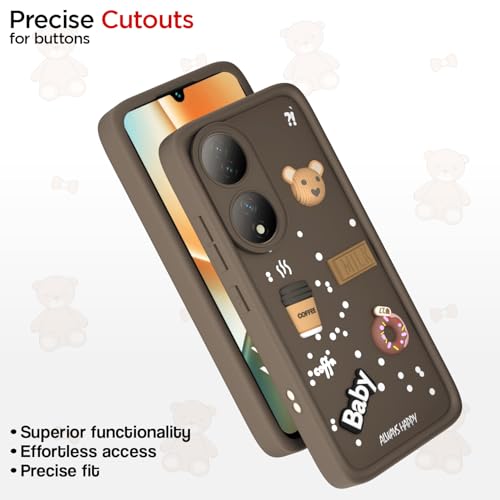 Image of Pikkme Back Cover for Vivo Y100 5G | Cute Fun Cartoon 3D Bear Silicone Full Body Protection Bumper Case (Brown)