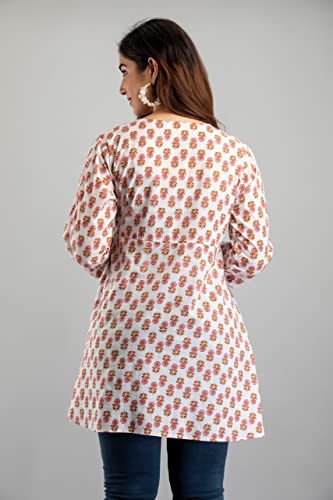 Image of feranoid Floral Print Angrakha 3 Sleeves Flared Kurti