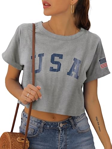 Image of Womens Summer Crop Tops Short Sleeve Round Neck T-Shirts Loose Fit Casual Blouse 2026