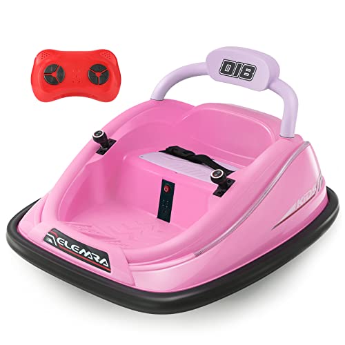 ELEMARA Bumper Car for Toddlers, 12V Electric Ride On Car Baby Bumper Car with 2 Driving Modes, Remote Control, Safety Belt,LED Lights and DIY Stickers Bumper Car for Kids, Large, Pink