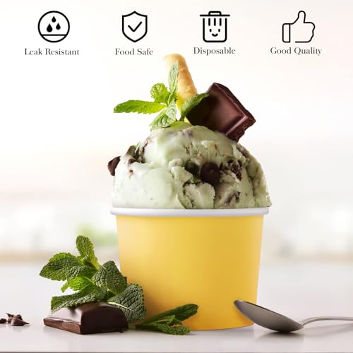 Image of Ruisita 50 Pack Disposable Bowls with Lids 8 oz Paper Cups Ice Cream Containers with Lids Leak-proof Soup Bowls Dessert Sundae Cups Cold or Hot Food for Birthday Picnic School Party Supplies, Yellow