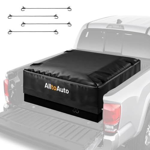Image of 38 Cubic Feet Truck Bed Cargo Bag, Waterproof with Heavy Duty PVC | 58 inchx49 inchx23 inch Jumbo Size, Heat-Glued Seams, 3-Sides Zipper, Fastern by 4*Bungee Cords Fits All Pickups, Black