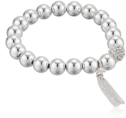 Nine West Women's Crystal Tassel Stretch Bracelet Silver Tone