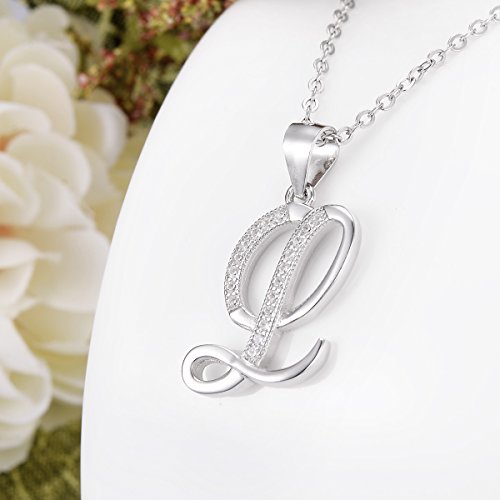 Collier lettre écriture cursive pendentif alphabet initial argent 925 zircon