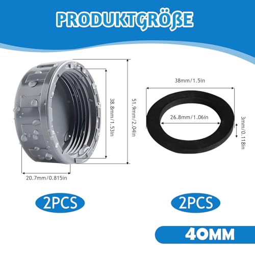 FIGCY 2er-Set PVC-Gewindekappe mit Dichtringen für Innengewinde, 40 mm, für Garten und Sanitär