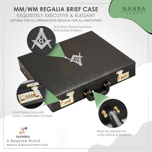 Premium Masonic Regalia Apron Hard Briefcase – Black Imitation Leather Case with Square & Compass G Emblem (Silver)2