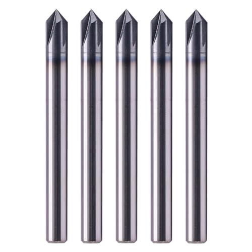 Image of 4 Flute 90 Solid Carbide Chamfer End Mill Set(5Pcs, 3 /16 inch), AlTiN Coated | 90 Chamfer Angle, 3 /16 inch Shank 2 inch OAL, Single End, V Groove Router Bit, for Milling Alloy Steel, Carbon Steel, Cast Iron