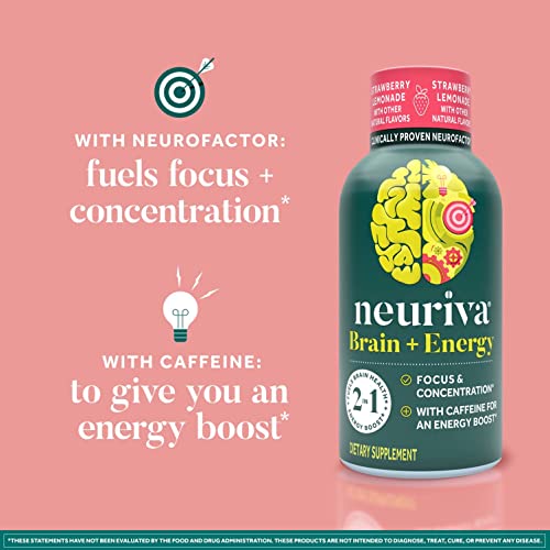 Neuriva Brain + Energy Supplement With Clinically Tested Neurofactor For Focus & Concentration, Vitamin B12, & 150Mg Of Caffeine For An Immediate Energy Boost, 36Ct Strawberry Lemonade Shots #TOP1